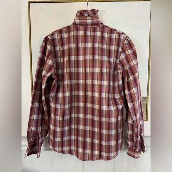 SHAPELY Cottagecore Prairie Mock Neck Button Down Plaid Maroon Shirt Size 12 - Picture 7 of 7